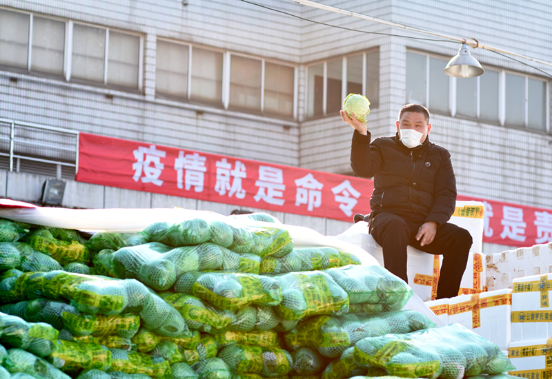 《确保供“菜”》洪涛 摄 上海江桥蔬菜批发市场每天供应的蔬菜量保持在5000吨左右，菜农信心十足，市场供货充沛，为抗疫斗争提供了坚强的保障。.JPG