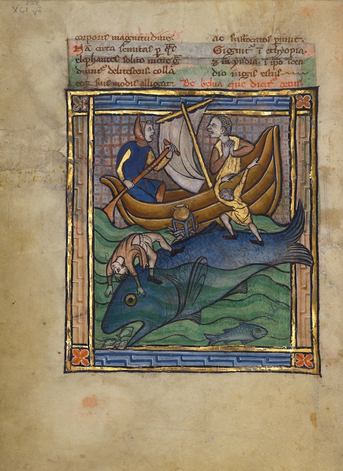 Two Fishermen on a Sea Creature was painted by an unknown Franco-Flemish artist in about 1270. This work of art lives at the Getty Center.小.jpg Two Fishermen on a Sea Creature was painted by an unknown Franco-Flemish artist in about 1270. This work of art lives at the Getty Center.小.jpg